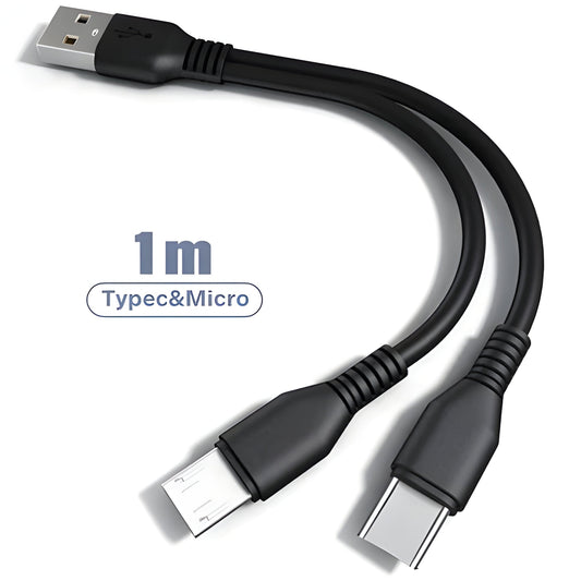 2-in-1 Multi USB Charging Cable – Dual Connector Fast Charge Cord with Micro USB & Type C or Double Type C for Android, Tablets & Accessories