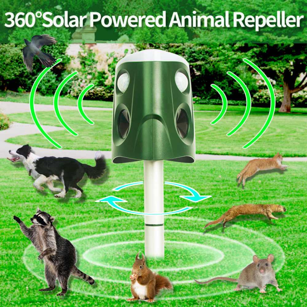 360° 3-in-1 Ultrasonic Animal & Cat Repellent – Solar Powered Outdoor Pest Deterrent with Sonic, Ultrasonic & Flashing Light Modes