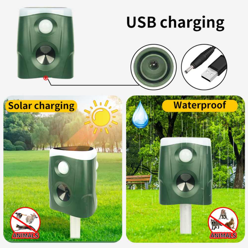 360° 3-in-1 Ultrasonic Animal & Cat Repellent – Solar Powered Outdoor Pest Deterrent with Sonic, Ultrasonic & Flashing Light Modes
