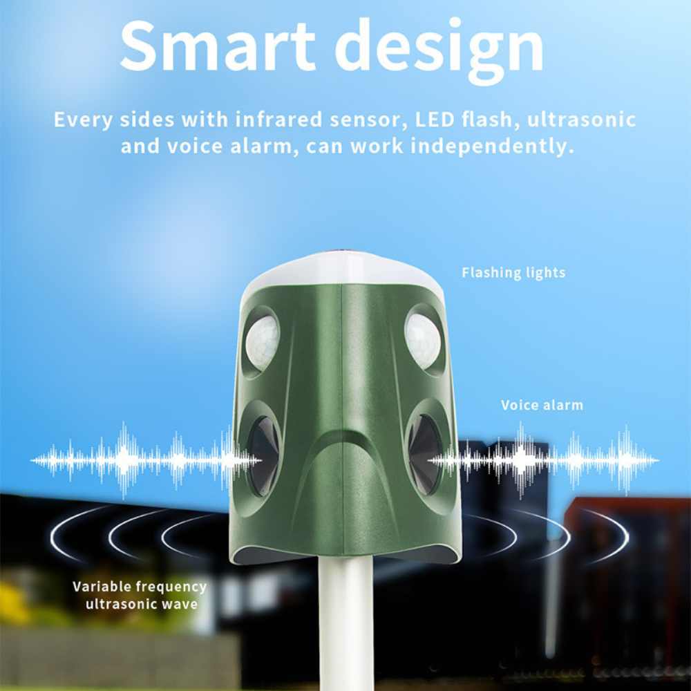360° 3-in-1 Ultrasonic Animal & Cat Repellent – Solar Powered Outdoor Pest Deterrent with Sonic, Ultrasonic & Flashing Light Modes
