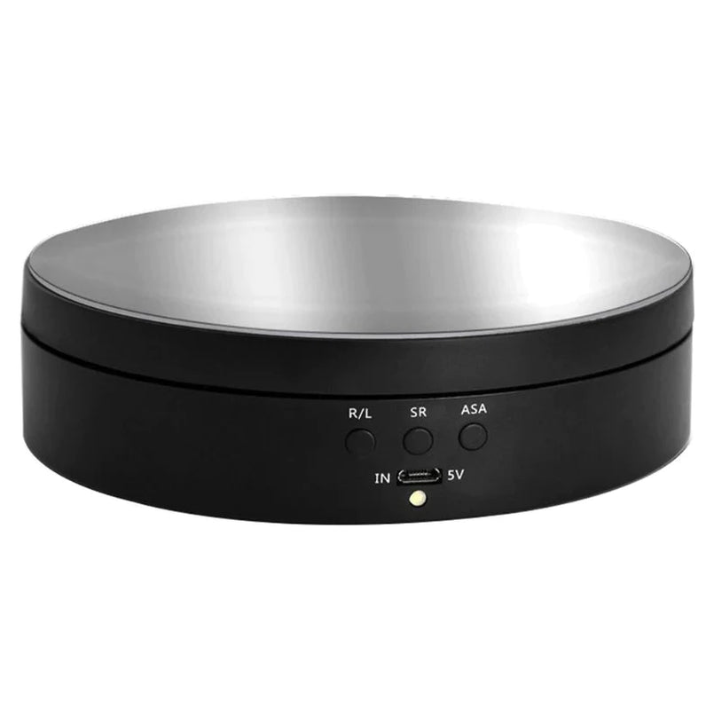 360° Electric Motorized Rotating Display Stand – Turntable for Jewelry Photography, Product Showcase, Collectibles & Watch Display, Silver & Black