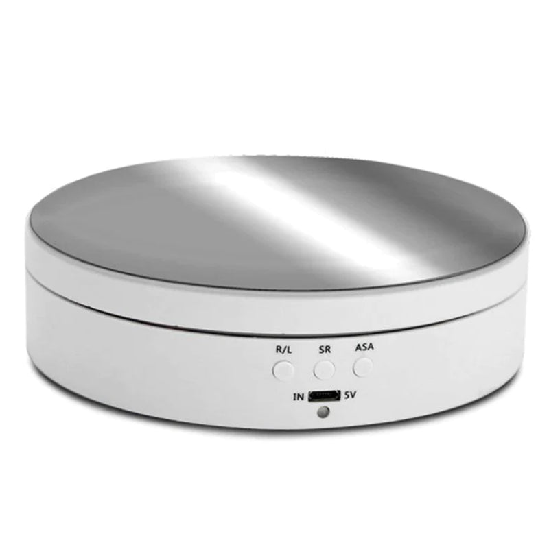360° Electric Motorized Rotating Display Stand – Turntable for Jewelry Photography, Product Showcase, Collectibles & Watch Display, Silver & Black