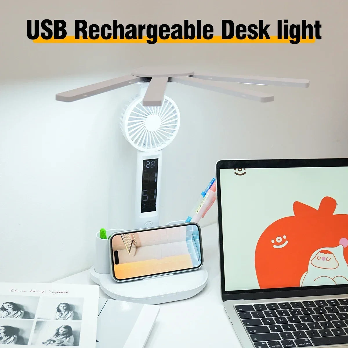 3-in-1 Multifunction LED Desk Lamp – Touch Dimmable Table Light with USB Charging Port & Phone Holder for Home Office, Study & Bedroom