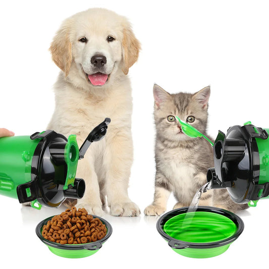2-in-1 Collapsible Pet Water Bottle & Food Feeder – Portable Dog & Cat Travel Dispenser with Leak-Proof Bowl for Walking, Hiking & Outdoor Adventures