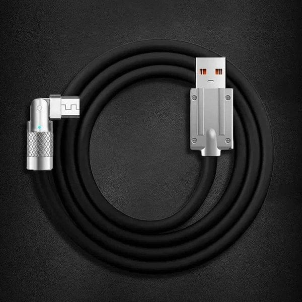 180° Rotating Fast Charge Cable – Right Angle USB C / Micro USB / Lightning Cable, Braided Nylon Anti-Break Phone Charging Cord for iPhone & Android