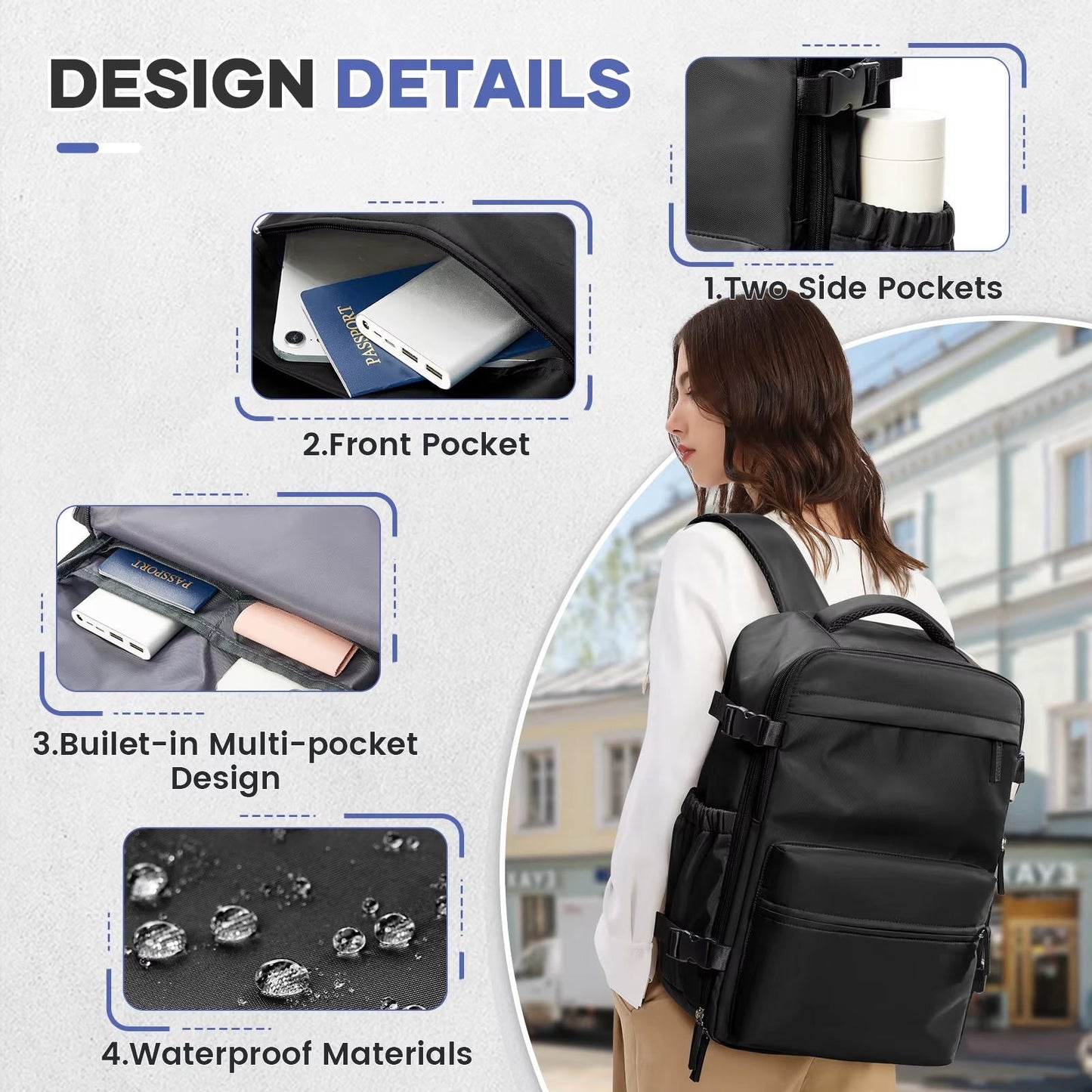 15.6 Inch Laptop Travel Backpack – Vacuum Compression Anti-Theft Carry-On Bag for Men & Women, Business Travel, Weekender, TSA-Approved