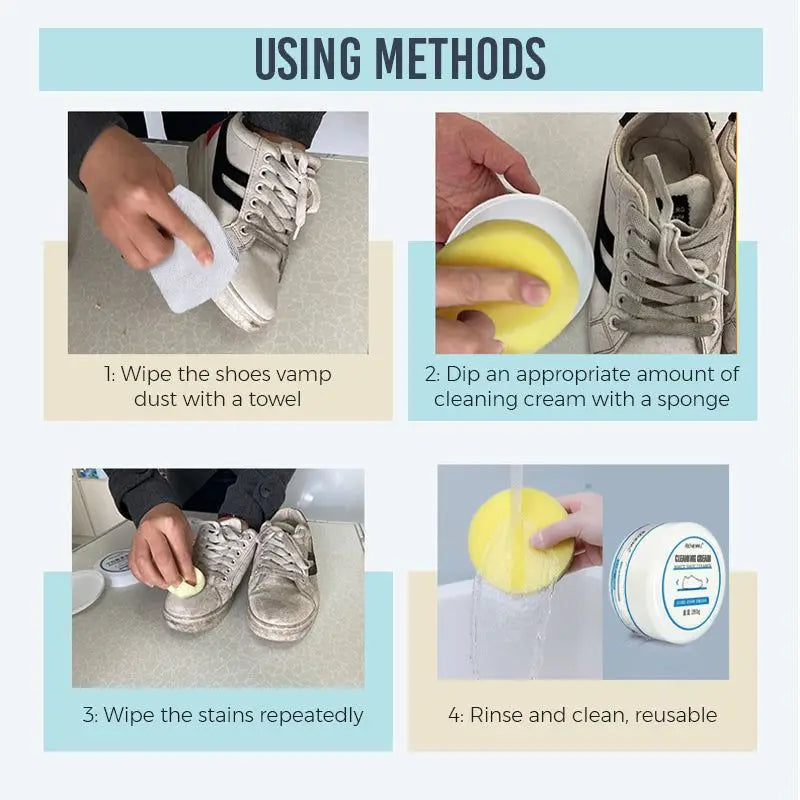 White Shoe Cleaner Cream 100g – All-Purpose Sneaker Cleaning Foam, No-Water Formula for Canvas, Leather & Rubber, Restores Bright White