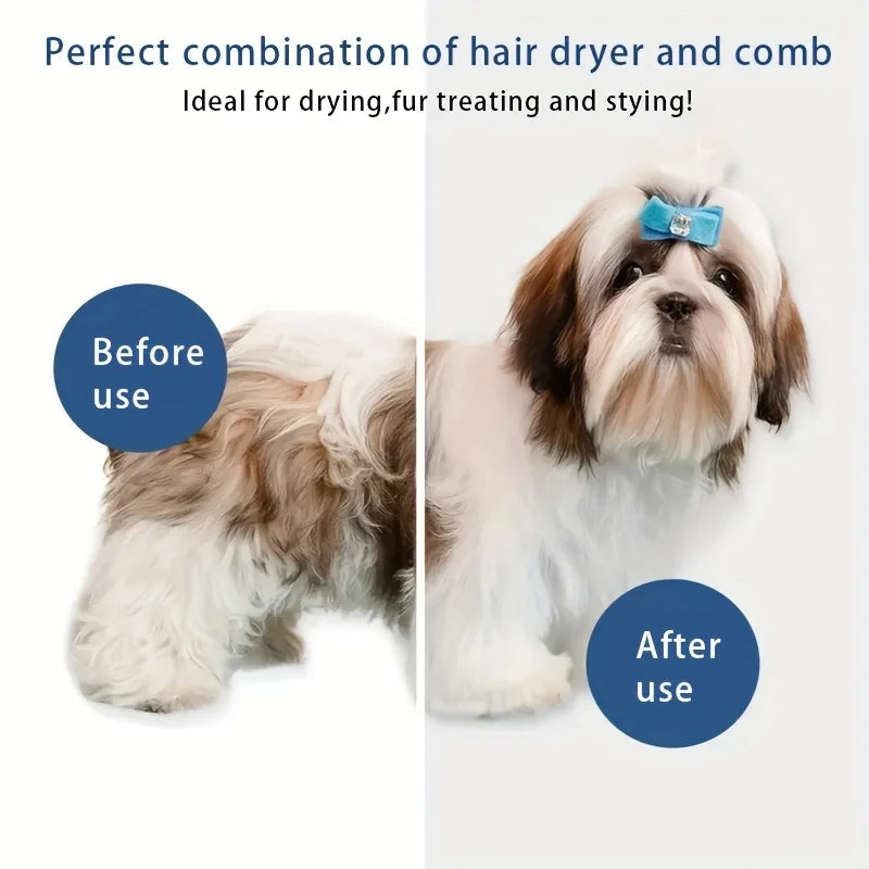 3-in-1 Dog Hair Dryer & Grooming Brush – Quiet Pet Blow Dryer with Comb, Slicker & Deshedding Attachments for Dogs & Cats, Reduces Shedding