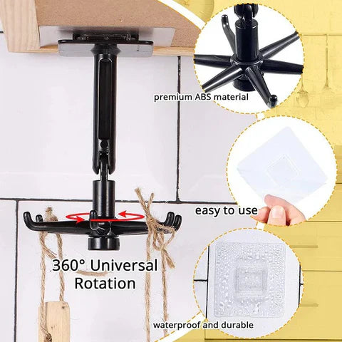 360° Rotating Self-Adhesive Utility Hooks – No-Drill Swivel Wall Hooks for Bathroom, Kitchen, Door & Bedroom, Heavy Duty Adhesive Hanger, Black & White