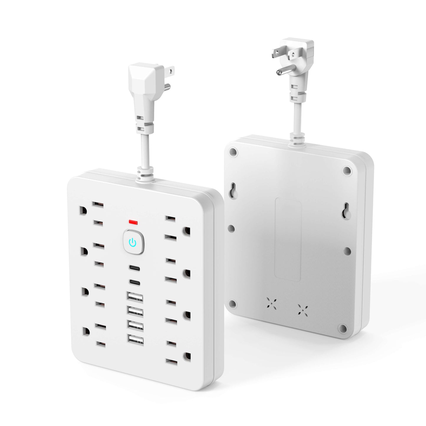 14-in-1 Power Strip with Surge Protection – 12 Outlets + 2 USB Ports, Flat Plug Extension Cord for Home Office, Desk, Laptop, TV, Electronics