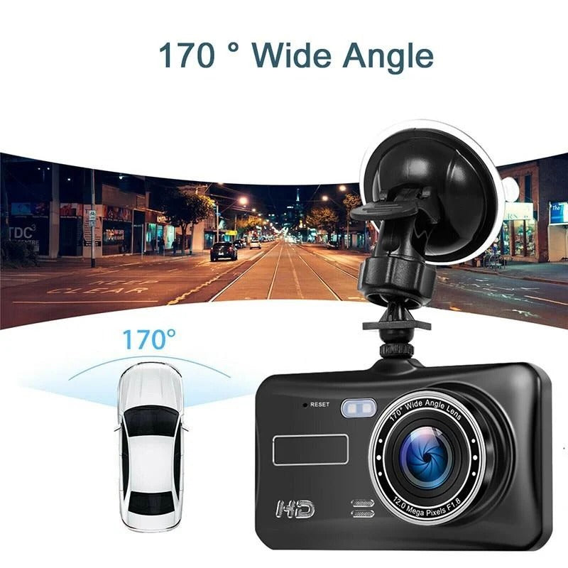 1080P Full HD Dual Lens Dash Cam – Front and Rear Car Camera with 4-Inch LCD Screen, Night Vision, Loop Recording, G-Sensor