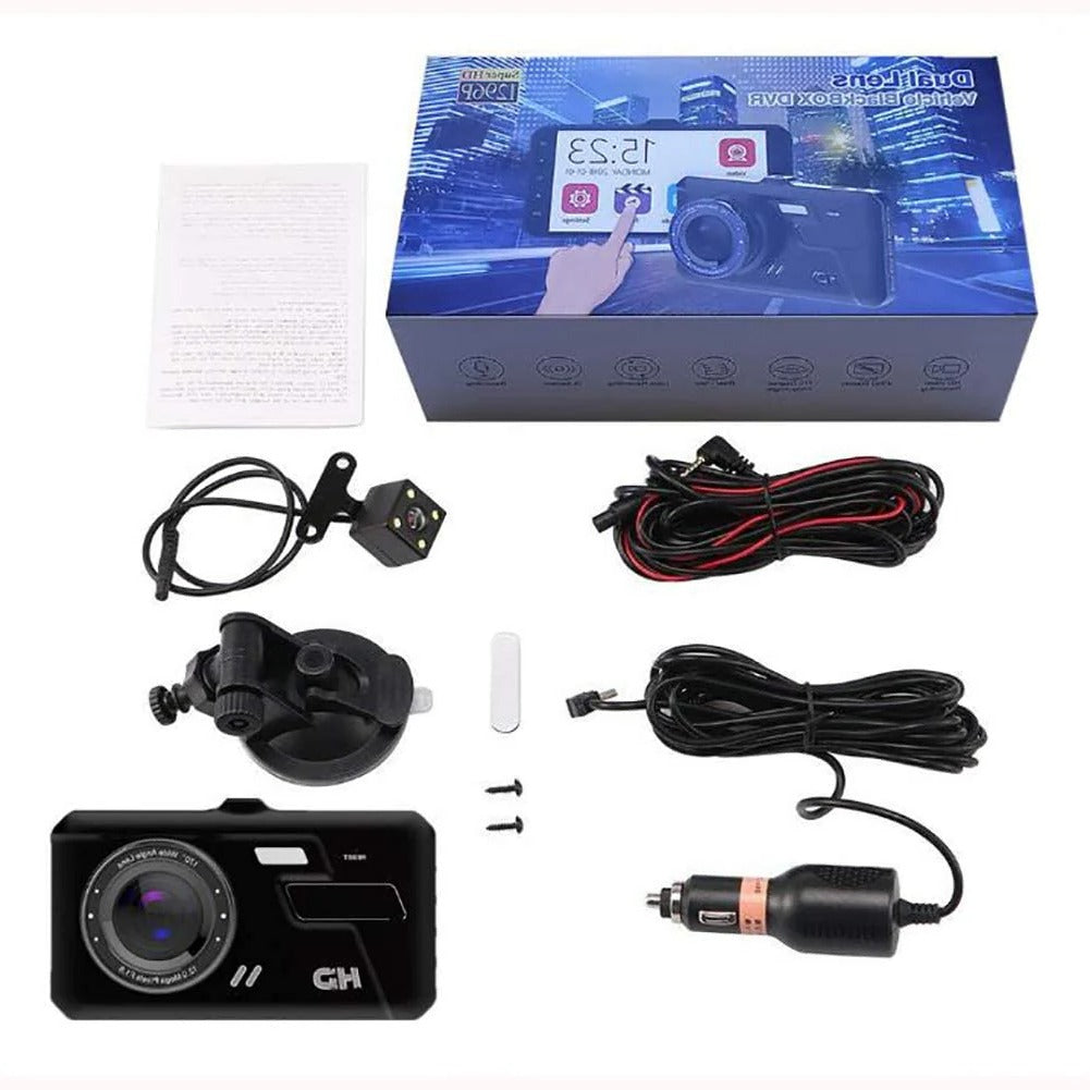 1080P Full HD Dual Lens Dash Cam – Front and Rear Car Camera with 4-Inch LCD Screen, Night Vision, Loop Recording, G-Sensor