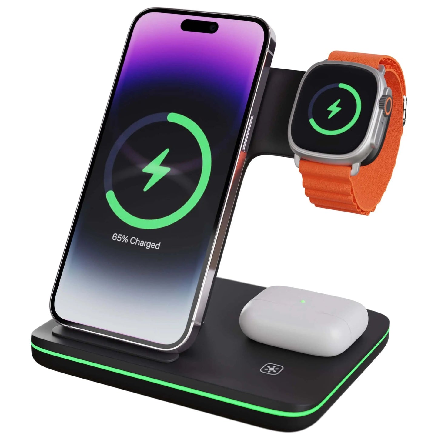 3-in-1 Apple Charging Dock Station – iPhone, Apple Watch & AirPods Wireless Charger Stand, MagSafe Compatible, Available in Black & White