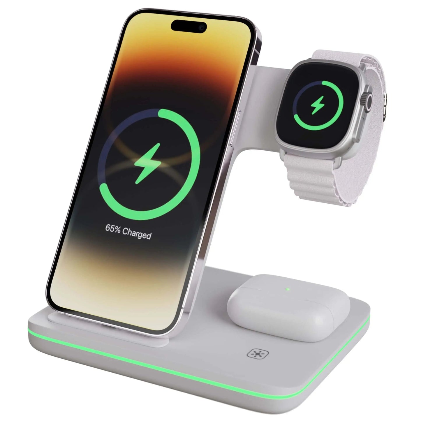 3-in-1 Apple Charging Dock Station – iPhone, Apple Watch & AirPods Wireless Charger Stand, MagSafe Compatible, Available in Black & White