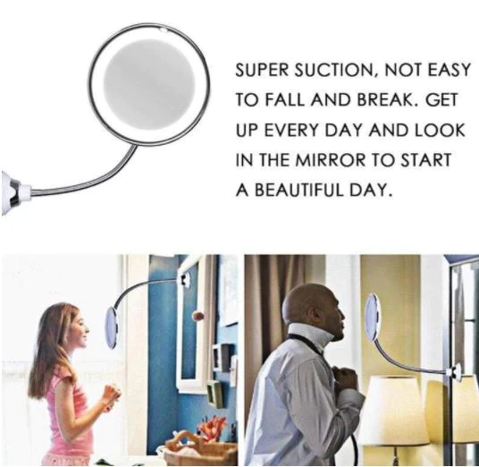 10X Magnifying LED Lighted Gooseneck Makeup Mirror – 360° Flexible Arm Vanity Mirror for Precision Makeup, Travel, Wall Mount, USB Powered