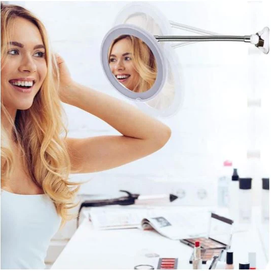 10X Magnifying LED Lighted Gooseneck Makeup Mirror – 360° Flexible Arm Vanity Mirror for Precision Makeup, Travel, Wall Mount, USB Powered