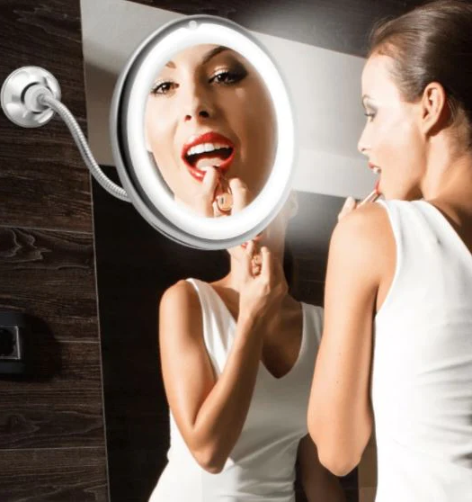 10X Magnifying LED Lighted Gooseneck Makeup Mirror – 360° Flexible Arm Vanity Mirror for Precision Makeup, Travel, Wall Mount, USB Powered
