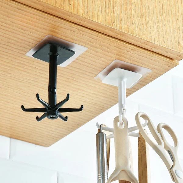 360° Rotating Self-Adhesive Utility Hooks – No-Drill Swivel Wall Hooks for Bathroom, Kitchen, Door & Bedroom, Heavy Duty Adhesive Hanger, Black & White