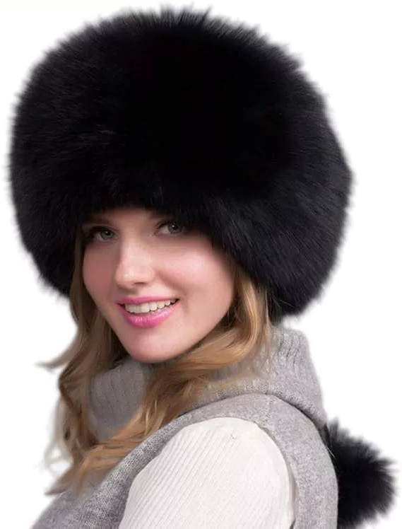 100% Natural Fox Fur Hat for Women – Thick Warm Winter Cap with Earmuffs, Real Fox Fur Beanie, Fashion Ladies Cold Weather Hat