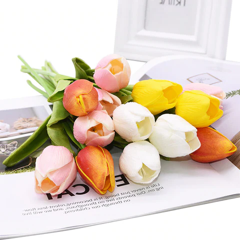 10x Artificial Silk Tulip Flowers – Realistic Faux Tulip Bouquet for Home Decor, Wedding Centerpieces, Vase Arrangements, Spring Floral Display