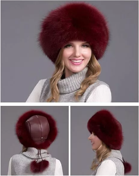 100% Natural Fox Fur Hat for Women – Thick Warm Winter Cap with Earmuffs, Real Fox Fur Beanie, Fashion Ladies Cold Weather Hat