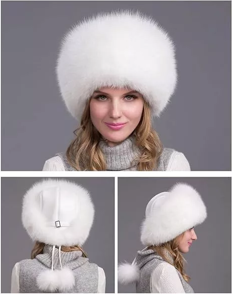 100% Natural Fox Fur Hat for Women – Thick Warm Winter Cap with Earmuffs, Real Fox Fur Beanie, Fashion Ladies Cold Weather Hat