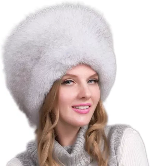 100% Natural Fox Fur Hat for Women – Thick Warm Winter Cap with Earmuffs, Real Fox Fur Beanie, Fashion Ladies Cold Weather Hat