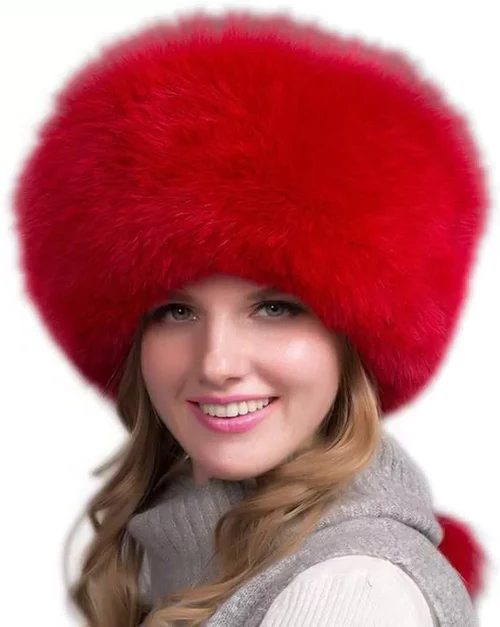 100% Natural Fox Fur Hat for Women – Thick Warm Winter Cap with Earmuffs, Real Fox Fur Beanie, Fashion Ladies Cold Weather Hat