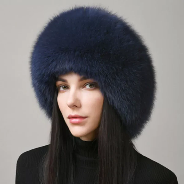 100% Natural Fox Fur Hat for Women – Thick Warm Winter Cap with Earmuffs, Real Fox Fur Beanie, Fashion Ladies Cold Weather Hat